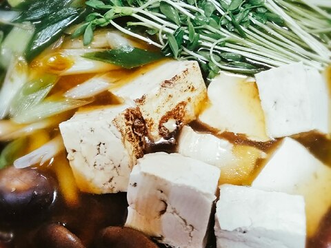 豆苗と焼き豆腐のすき焼き